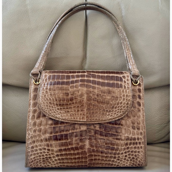Gucci Handbags - Certified Authentic Vintage Gucci Brown Croco Patent Leather Flap Bag, COA